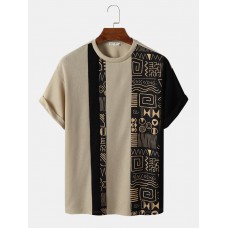 Mens Asymmetric Tribal Printed Short Sleeve O Neck T  Shirts