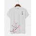 Mens Cherry Blossoms Print Japanese Style Cotton Short Sleeve T  Shirts