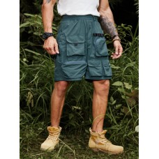 Men Solid Utility Multi Pocket Zip Designed Mid Length Cargo Shorts