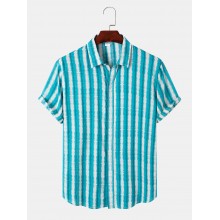 Mens Tie Dye Striped Print Button Up Short Sleeve Shirts