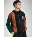 Men Patchwork Color Block Print Full Zip Pocket Hoodies Windbreaker Jackets