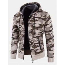 Mens Cotton Camo Printed Plush Lined Zipper Slant Pockets Jackets